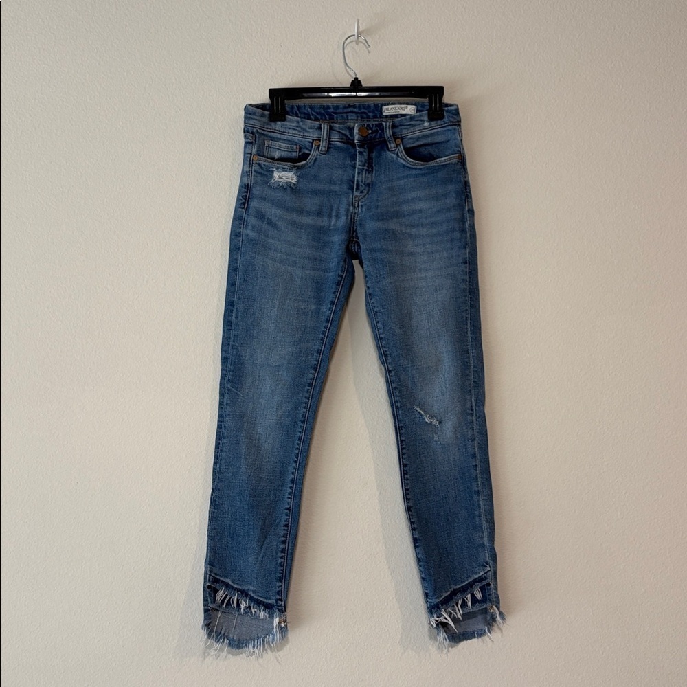 Blank NYC  Blue Denim Skinny Leg Jeans  frayed ankle